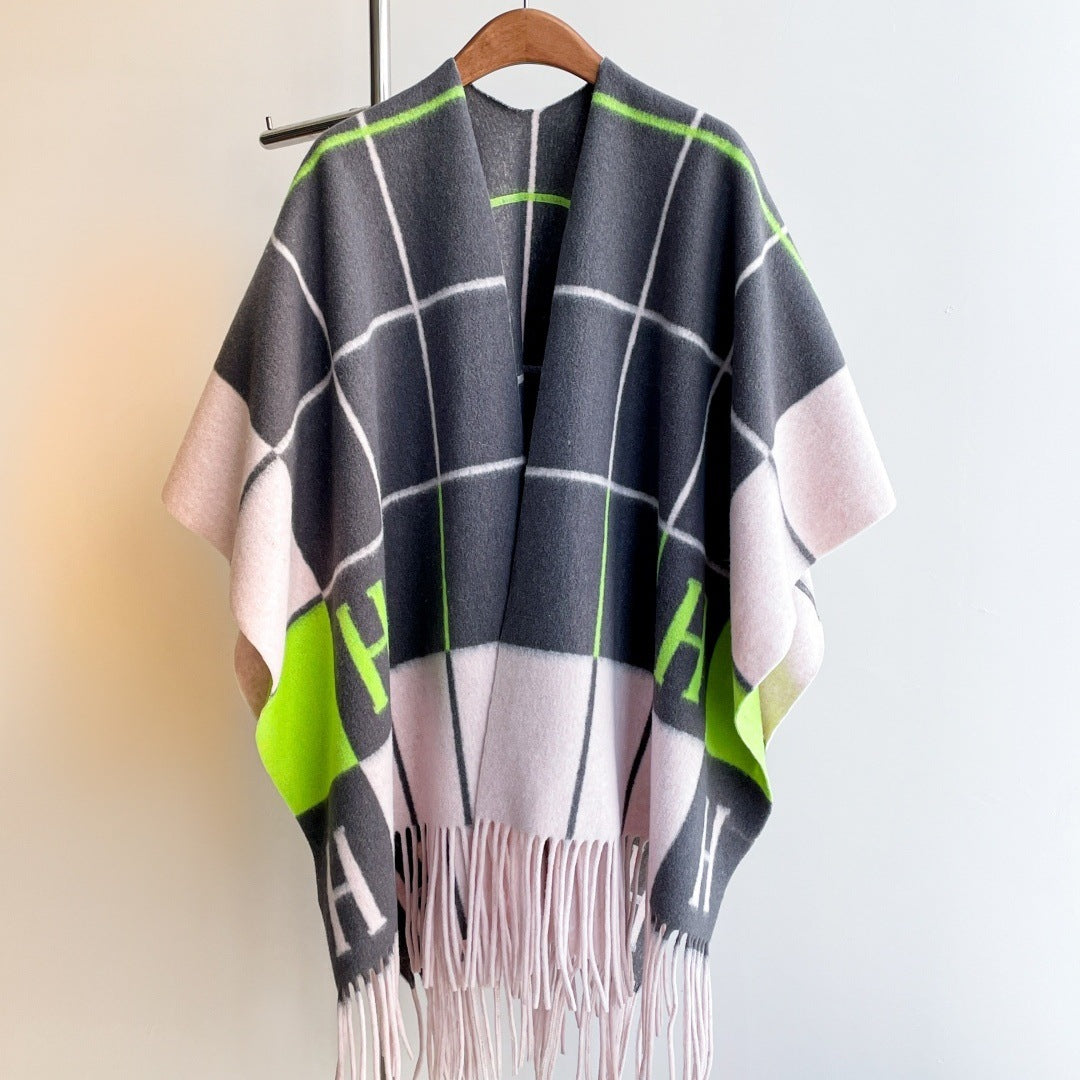 Imitation cashmere shawl warm tassel cloak