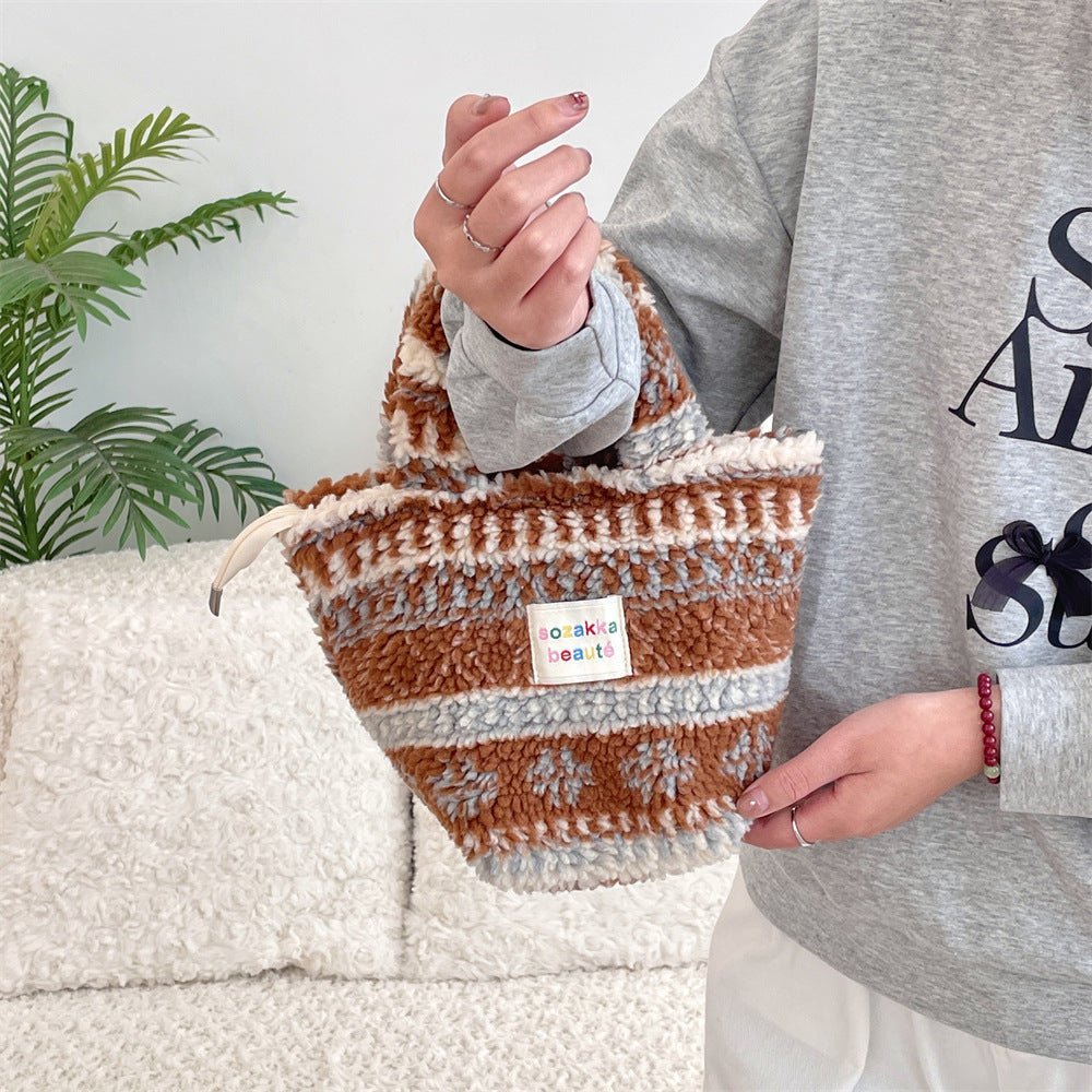 Plush furry small handbag for winter