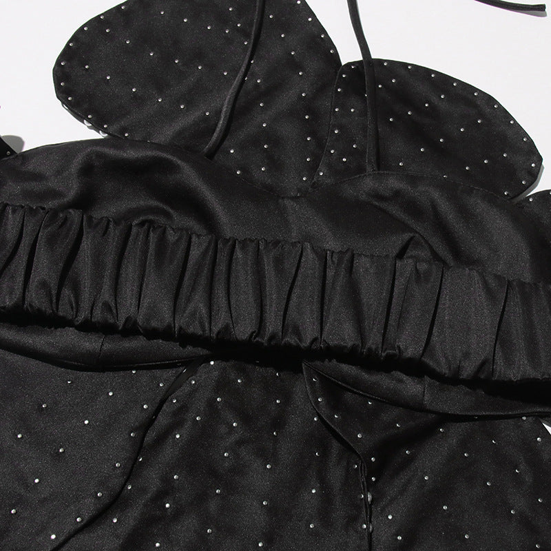 Halter Neck 3D Flower Beaded Pearl Bandeau Top