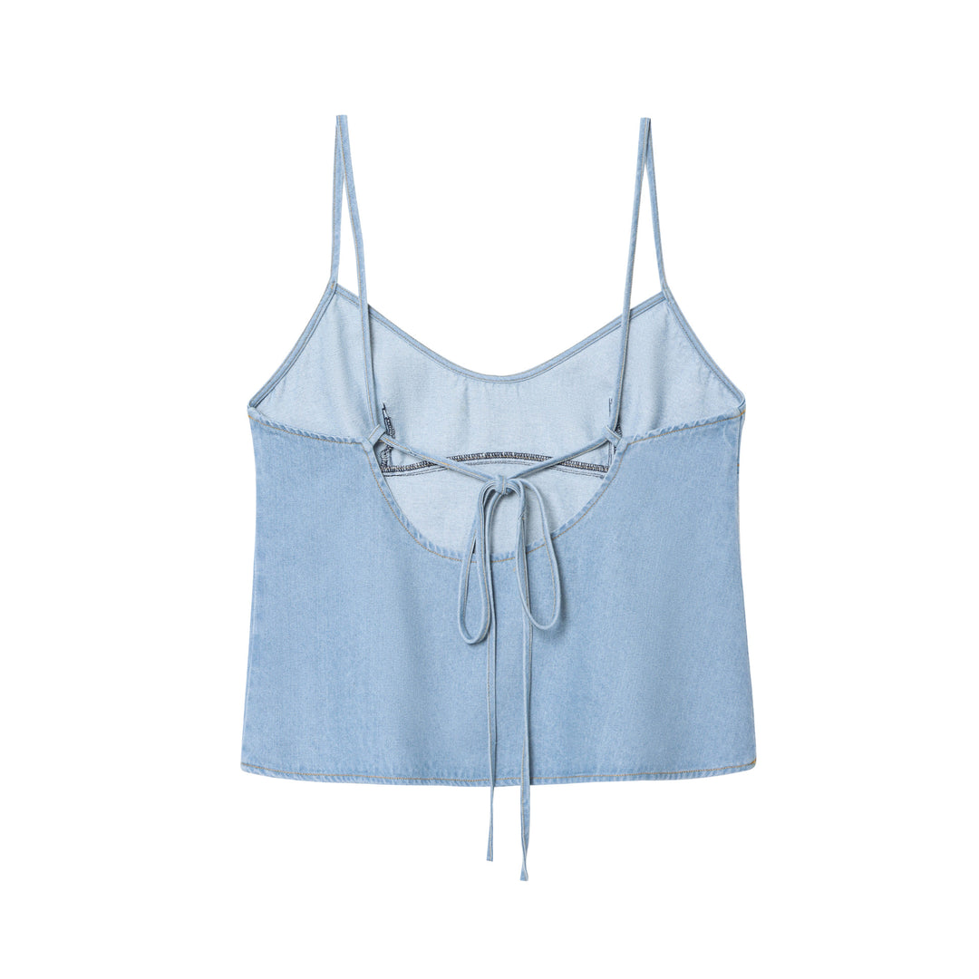 Camisole Bow Top&Mid-Rise Jeans 2pcs set