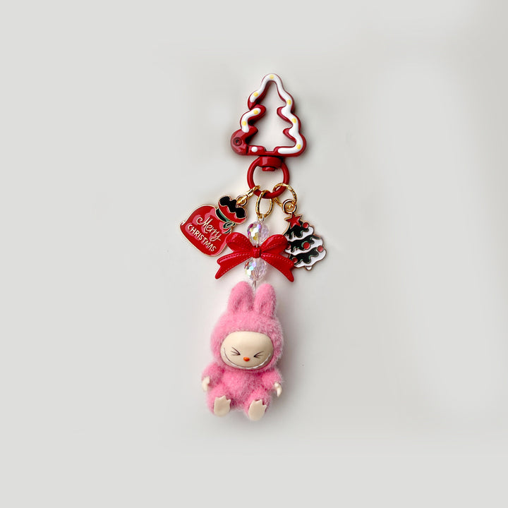 Christmas flocking mini Labubu keychain bag pendant