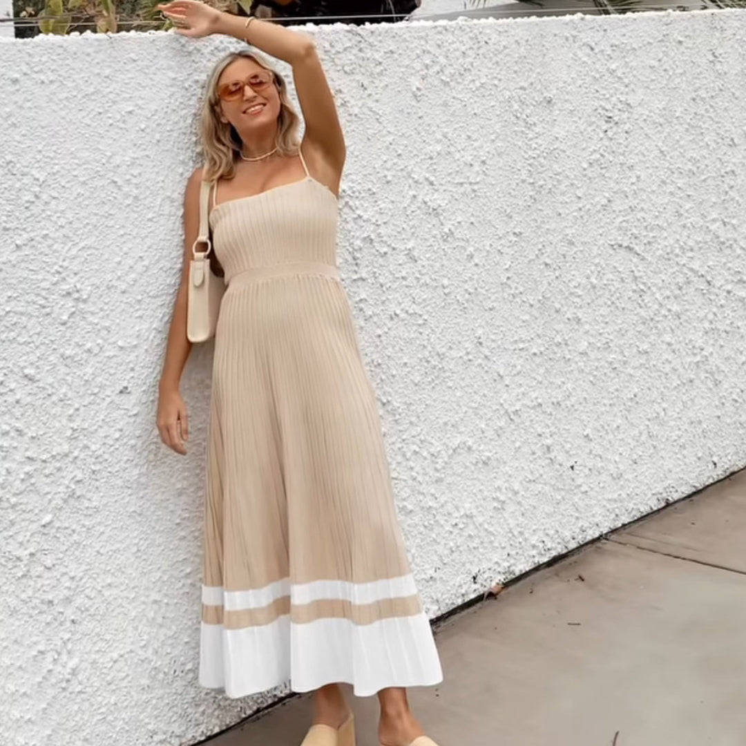 Knitted Slim Suspender Dress Seaside Pleated dress