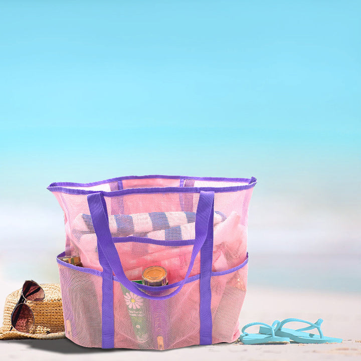 Contrast color mesh hollow beach bag