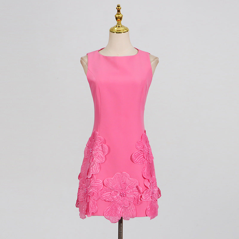Embroidered flower waisted sleeveless mini dress