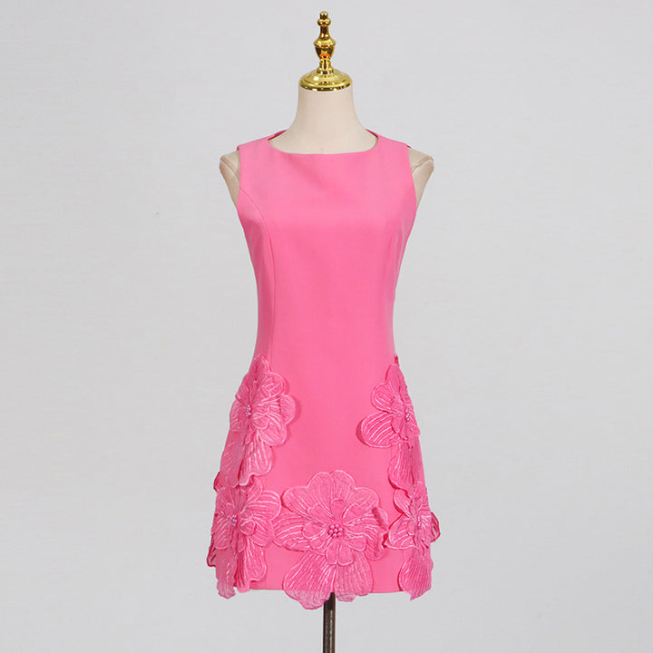 Embroidered flower waisted sleeveless mini dress