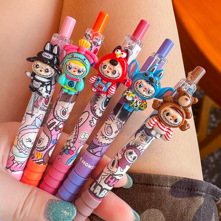 Cartoon cute push gel pen labubu ballpoint pen-5pcs set