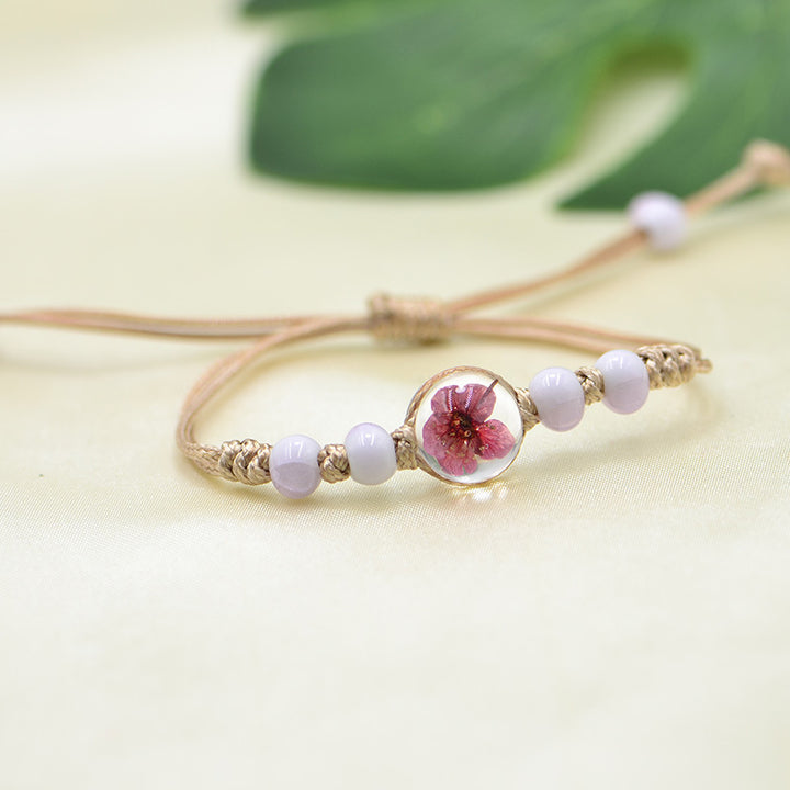 Handmade Dry Flower Bracelet Glass Ball Charm Bracelet