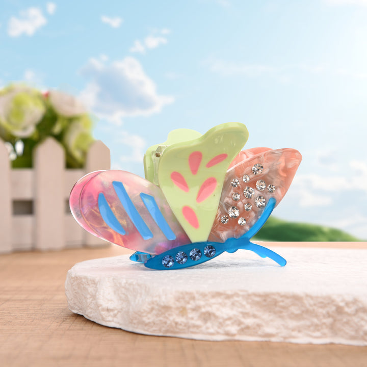 Butterfly acetate diamond hair shark clip