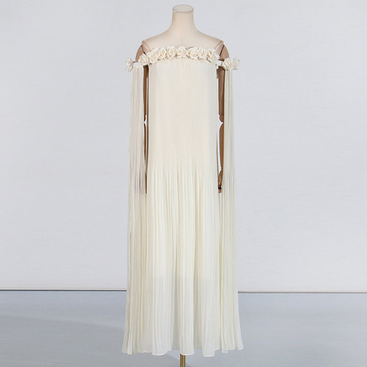 Off Shoulder Rosette Detail Maxi Draped Gown dress