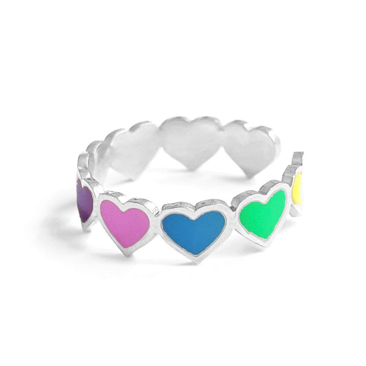 Colorful smiley flower adjustable titanium steel ring