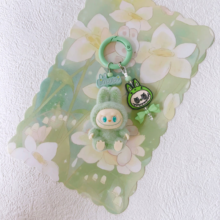 Cute Mini Flocked Labubu Keychain bag pendant