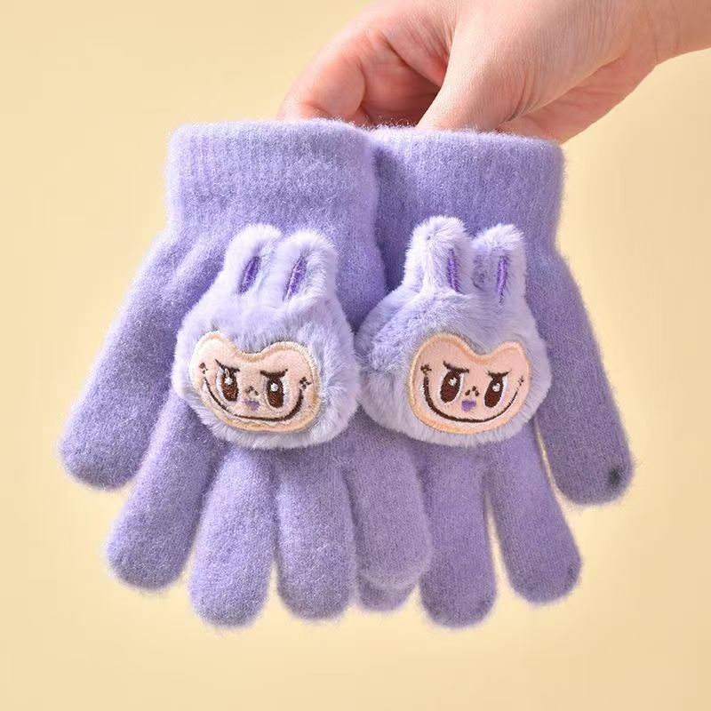 Labubu Five-finger warm knitted gloves for kids