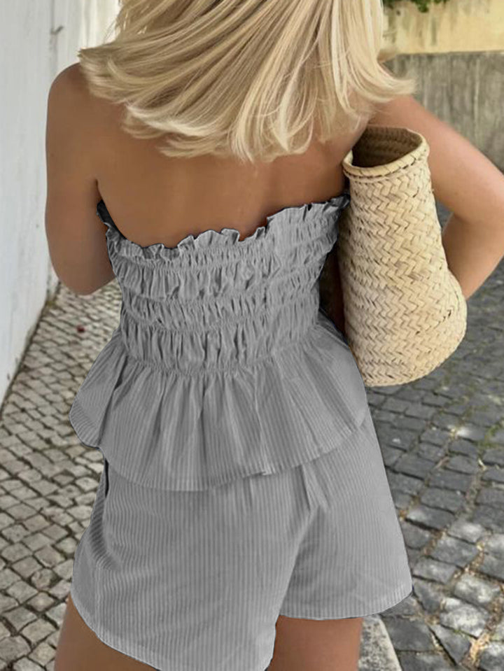 Women's ruffled tube top shorts suit