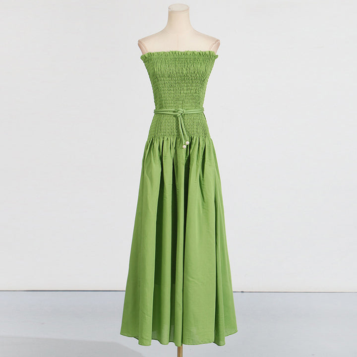 Sleeveless pleated lace-up high-end tube top dress