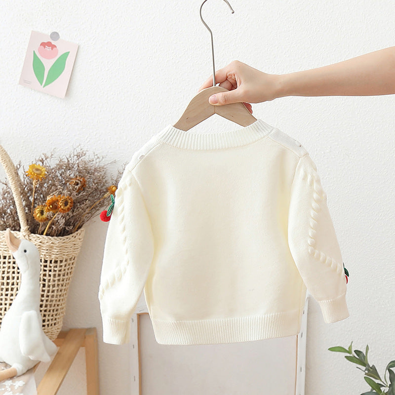 Girls knitted cherry cardigan cherry sweater coat