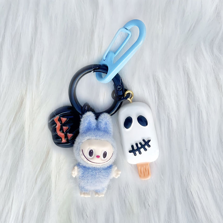 Halloween flocking mini Labubu keychain bag pendant