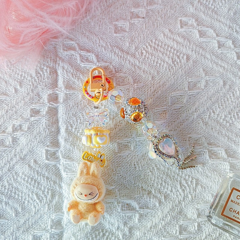 Diamond Mini Flocked Labubu keychain bag pendant