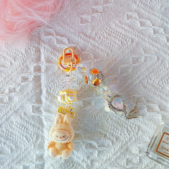 Diamond Mini Flocked Labubu keychain bag pendant