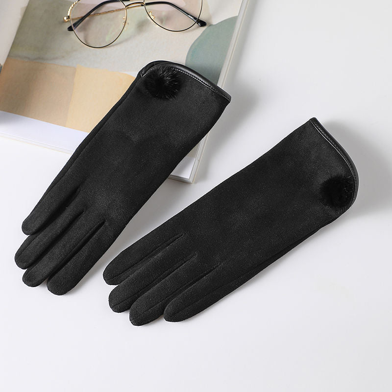 Suede Warm gloves with fleece-lined