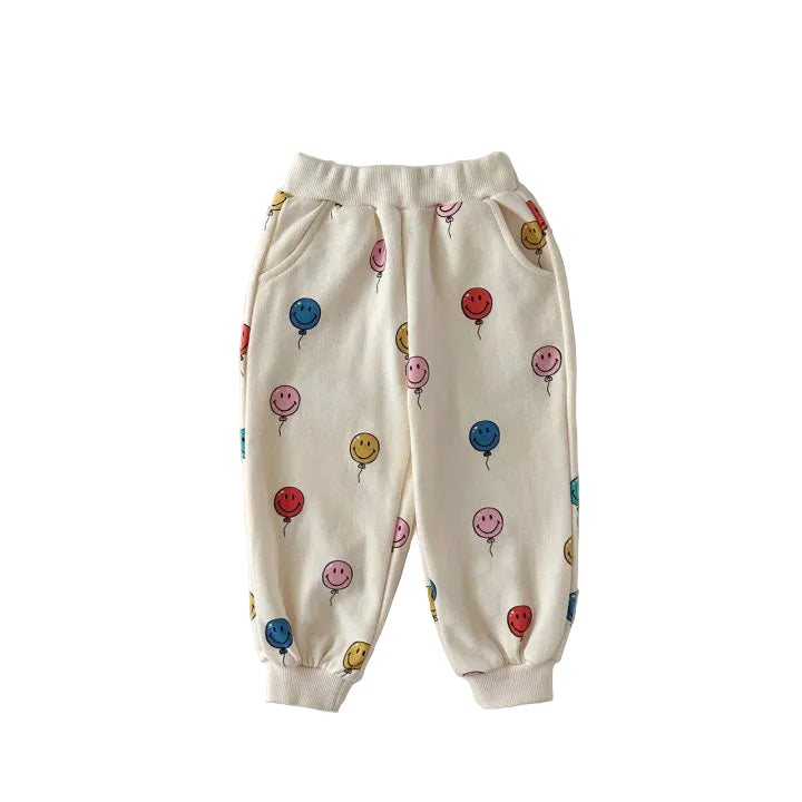 Smiley Face Colorful Balloon Print Sweatshirt and Pants Set