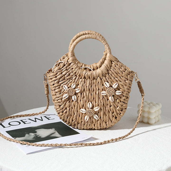 Shell deco straw woven bag summer beach bag