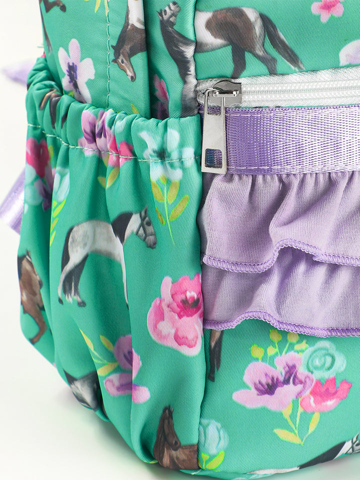 Blue Patchwork Gingham Plaid Ruffle Backpack