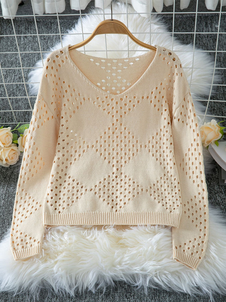 Women's hollow off-shoulder long sleeve cozy knitted sweater