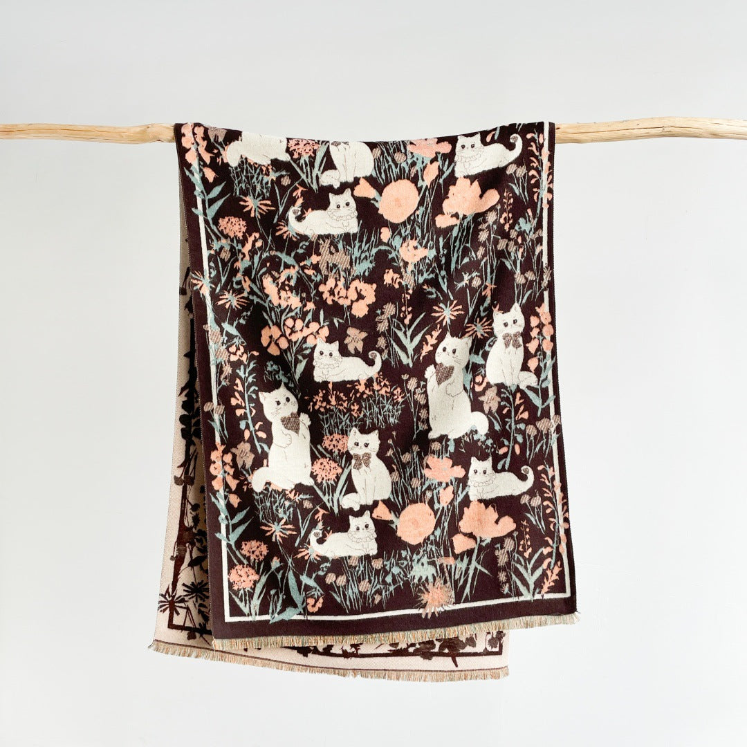 Cute cat jacquard warm scarf shawl for women
