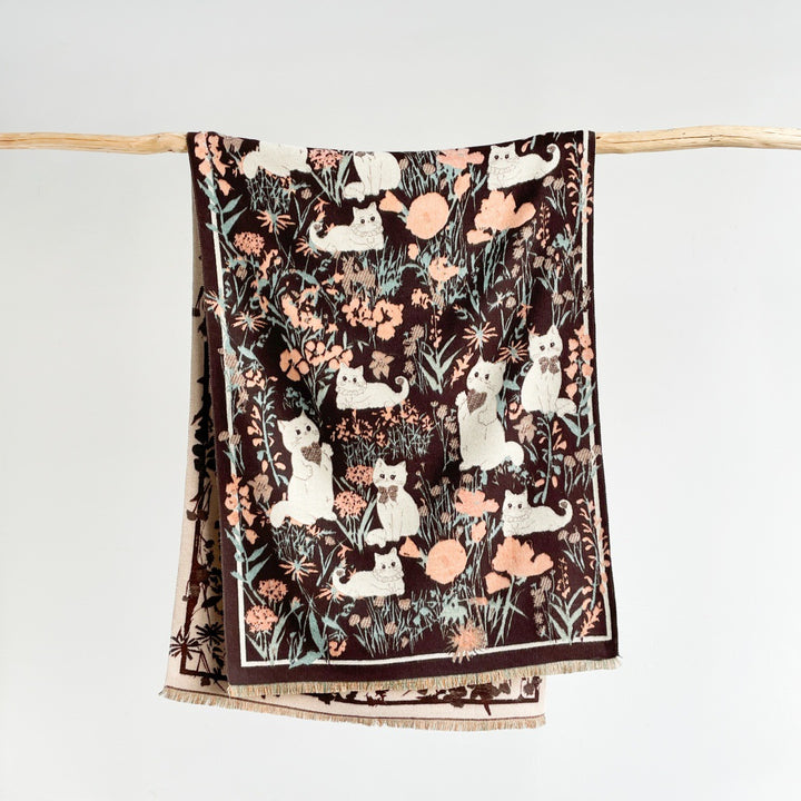 Cute cat jacquard warm scarf shawl for women