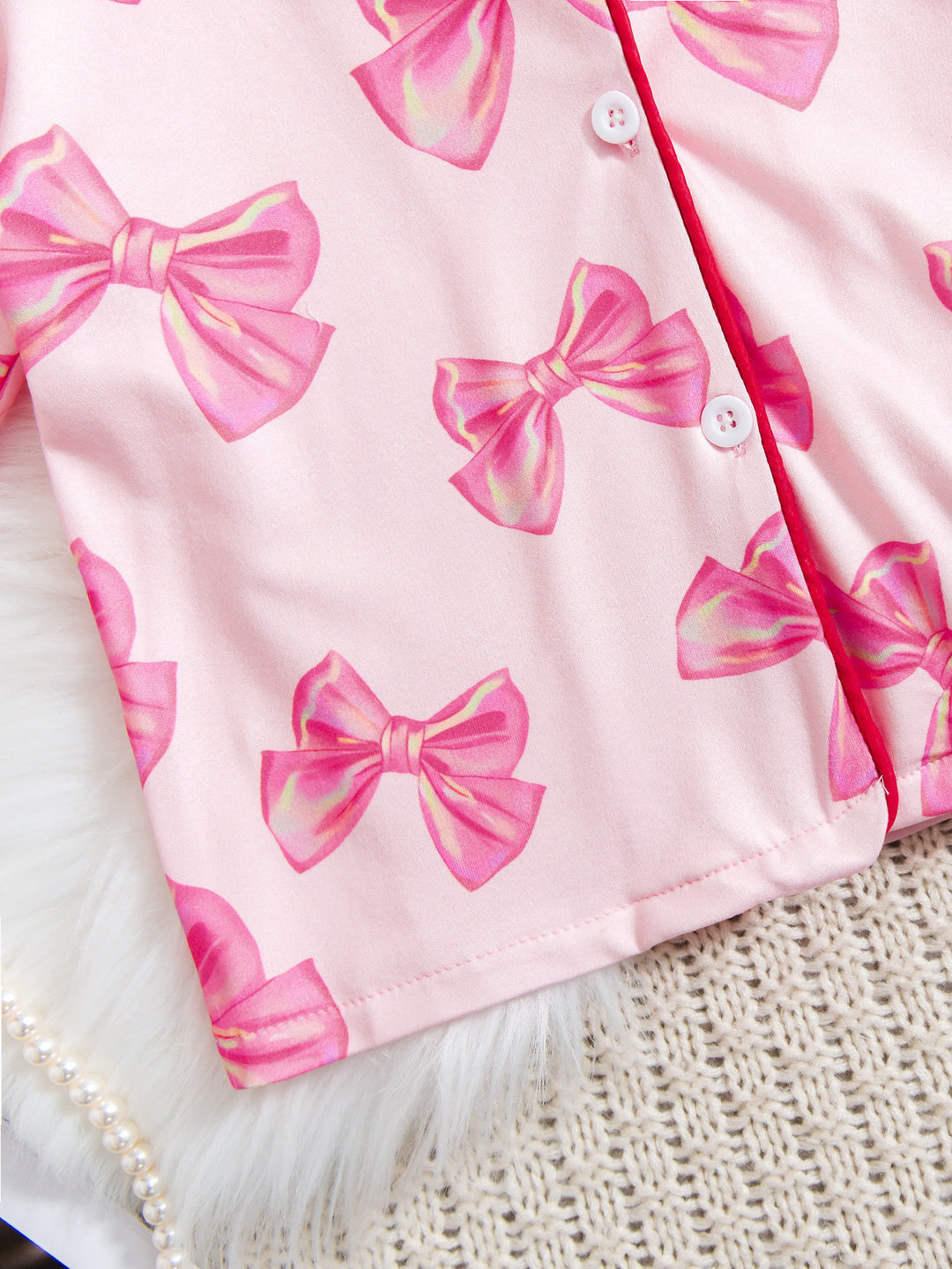 Christmas Bow print pajamas sleepwear set with feather deco