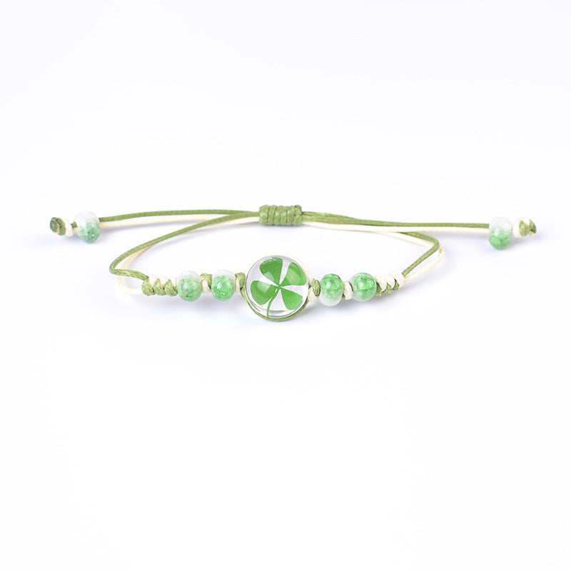St. Patrick's Day braided beads clover bracelet