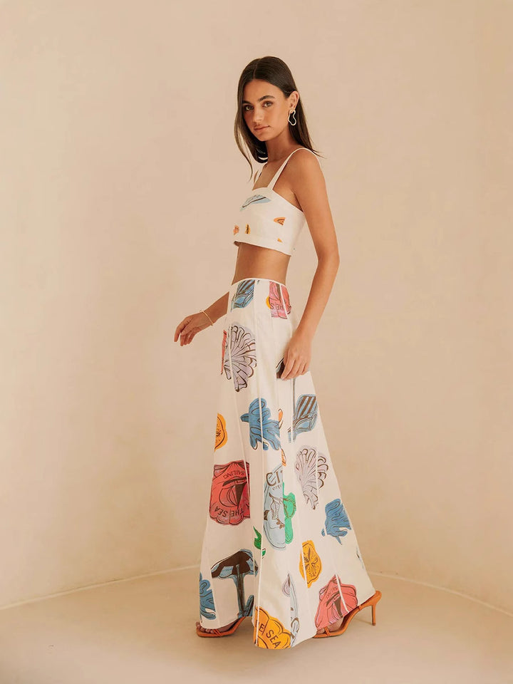 Seashell Linen crop top&skirt set