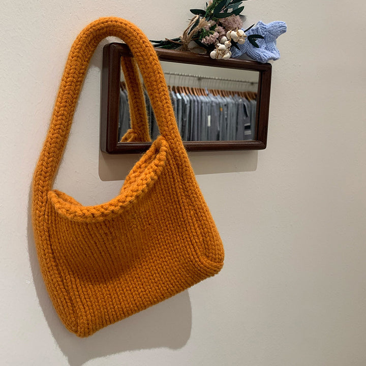 Wool knitted small handbags crocheted thick needle handbags