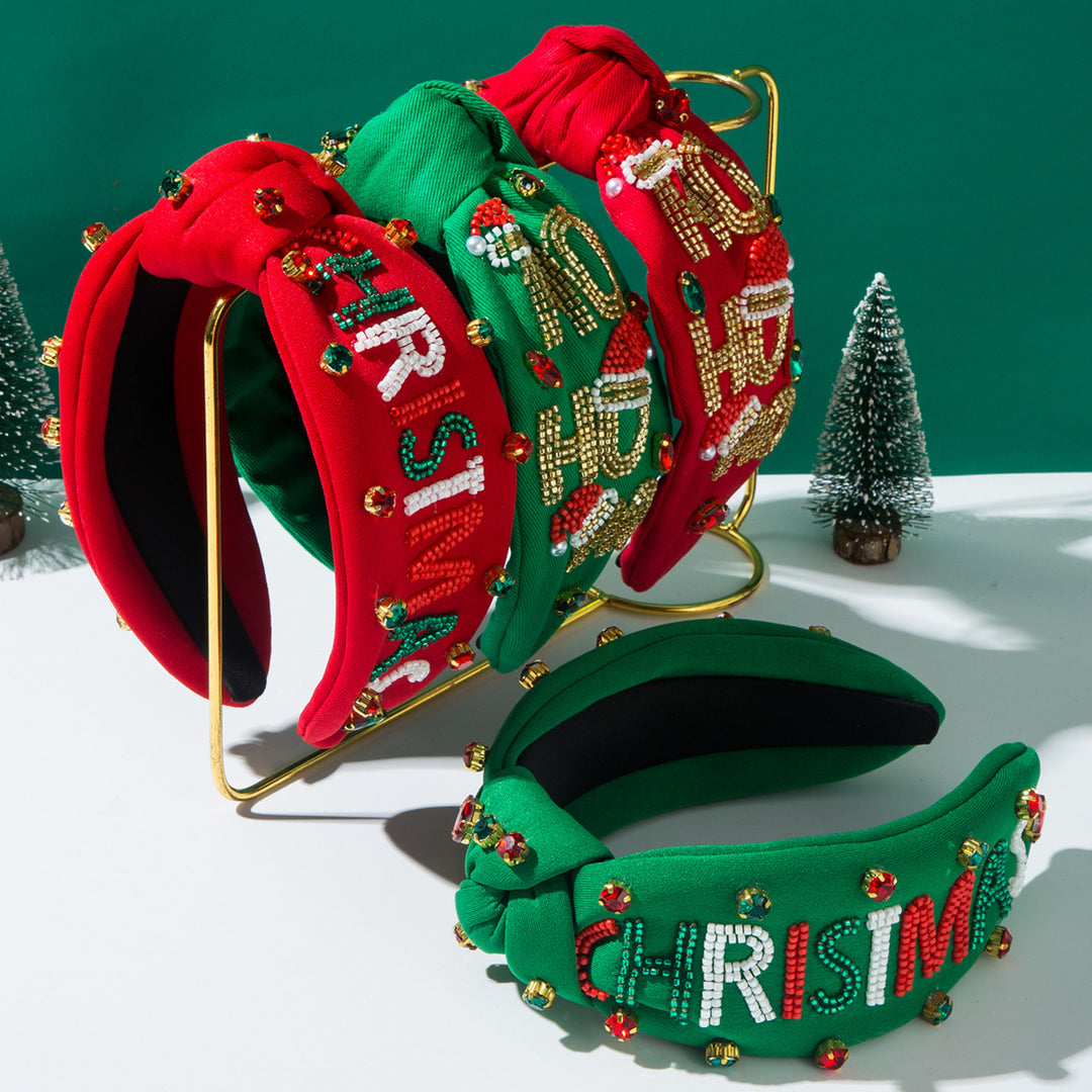Hand-beaded Christmas hohoho Rhinestone Knotted Headband