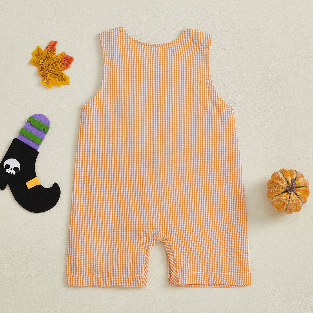 Cute pumpkin embroidered plaid jumpsuit for Halloween