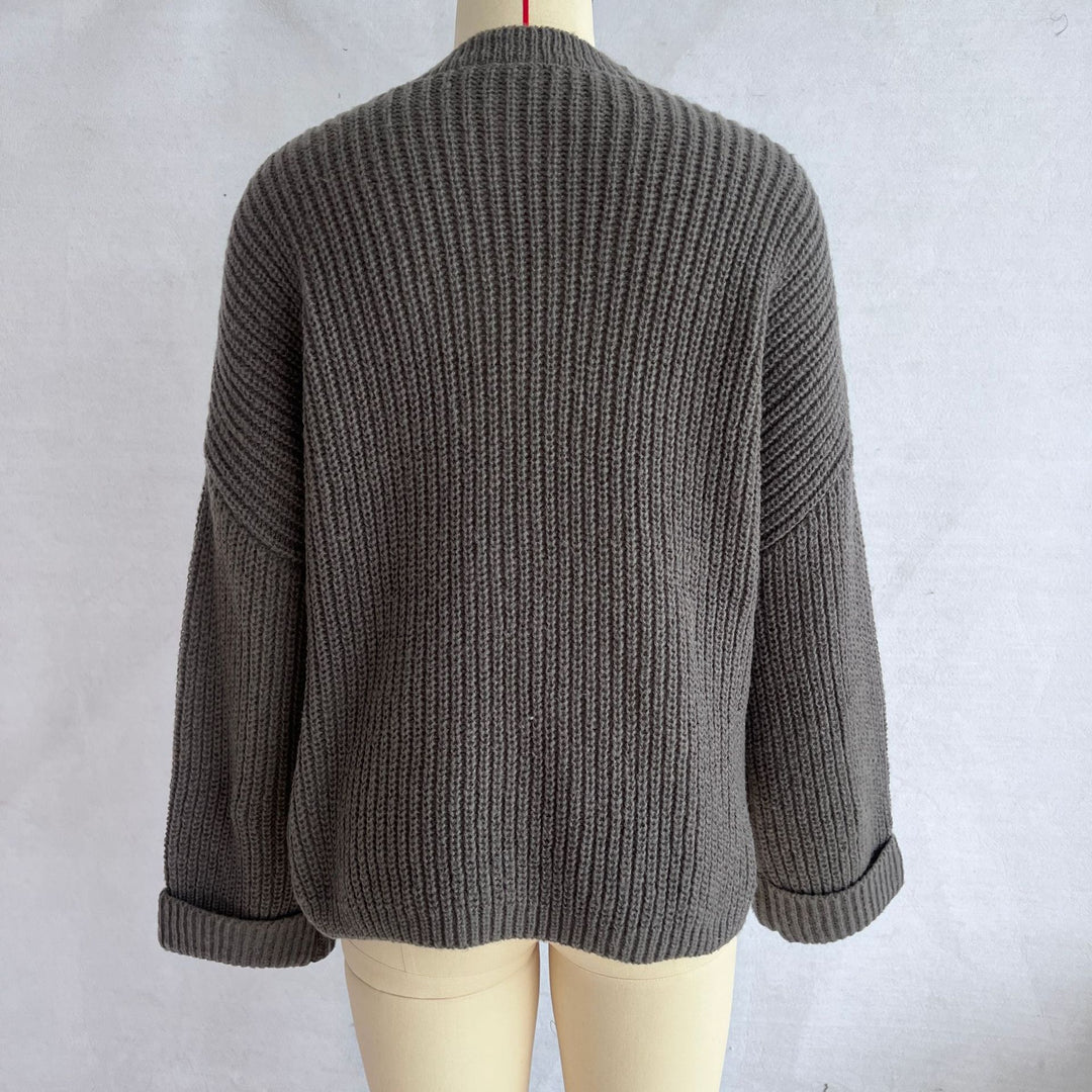 Irregular slit button loose knitted pullover sweater