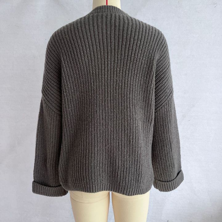 Irregular slit button loose knitted pullover sweater