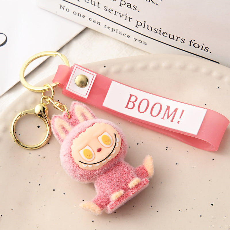 Flocking Yoga labubu keychain Labubu pendant cute gift