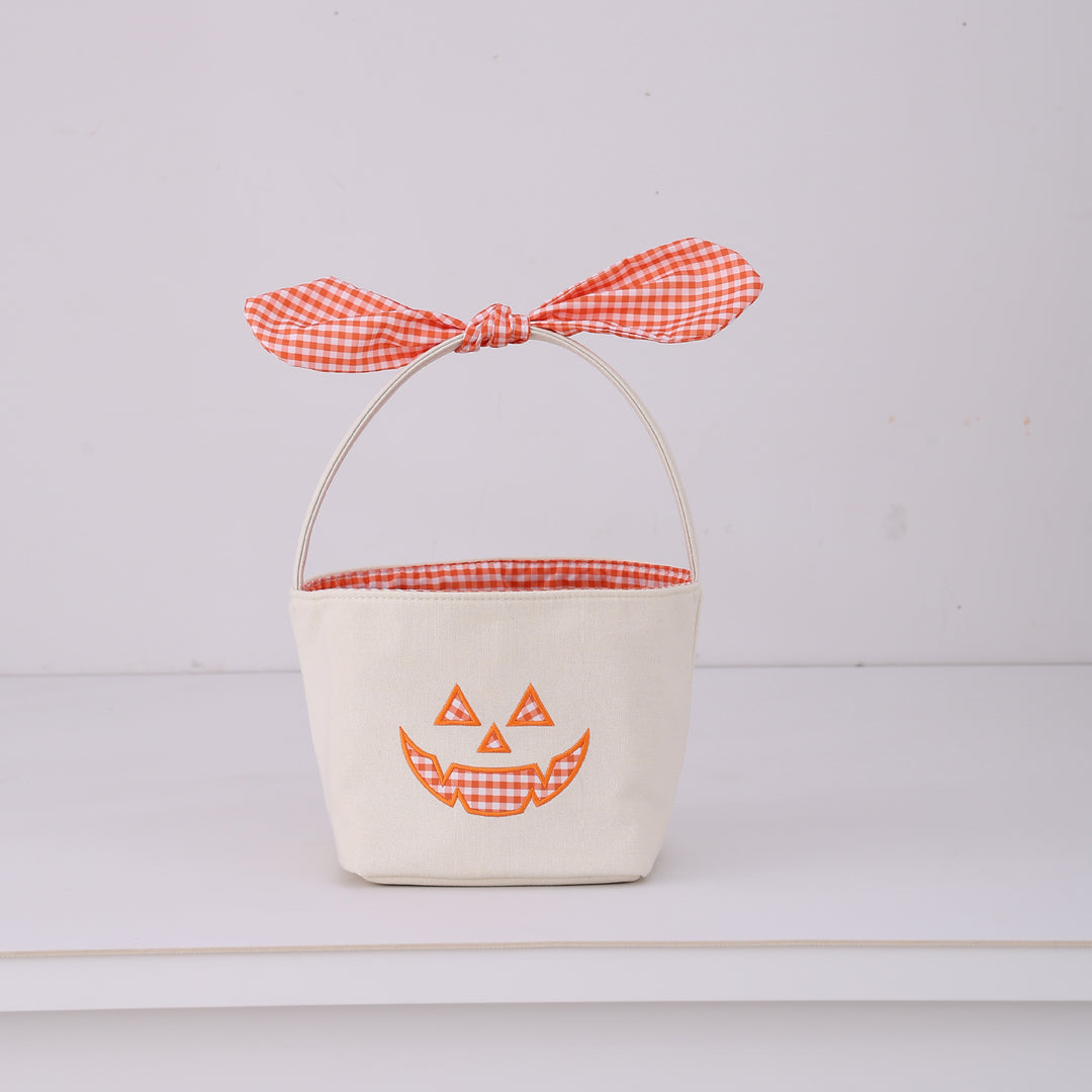 Halloween Gingham Pumpkin Embroidery Candy Basket