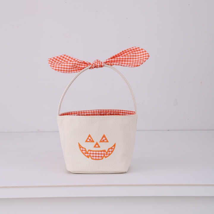 Halloween Gingham Pumpkin Embroidery Candy Basket