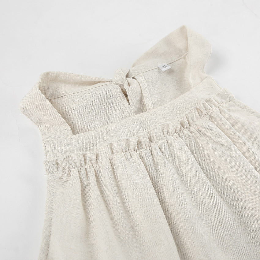 Halter Neck Ruffle Layered Linen Mini Dress