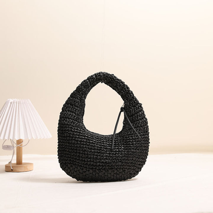 Solid color hand-held straw bag summer beach bag