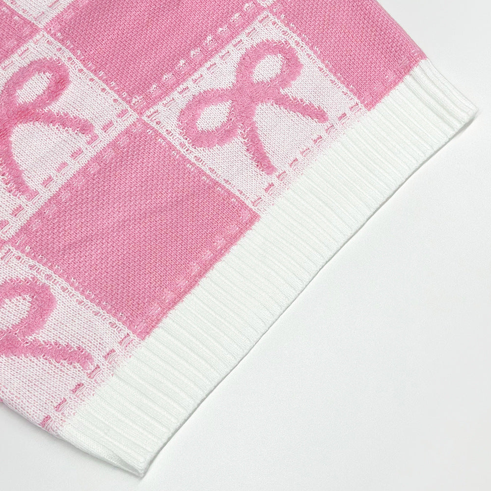 Sweet Christmas pink bow sweater for women