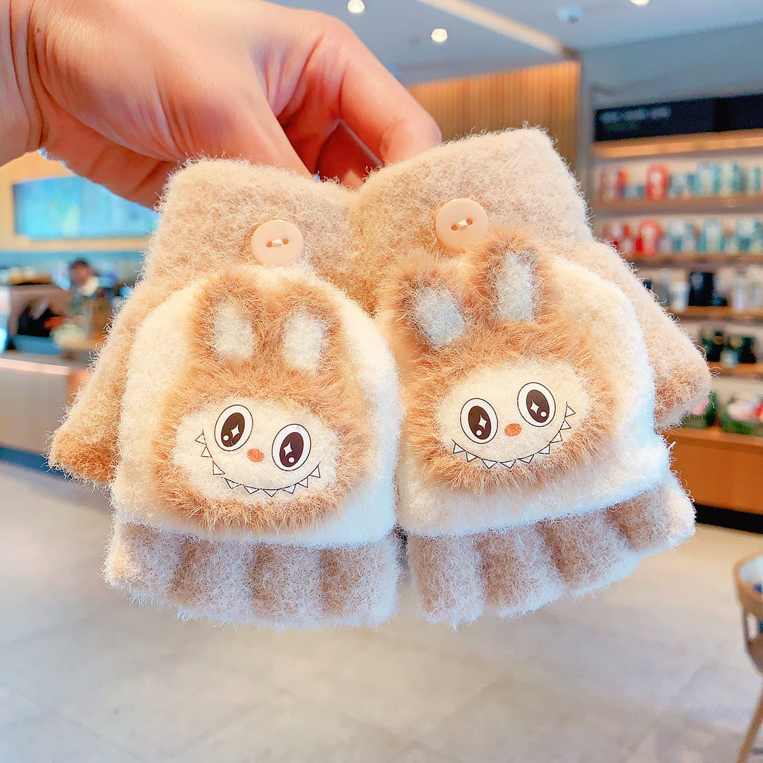 Cute monster Convertible Flip Top furry gloves for kids