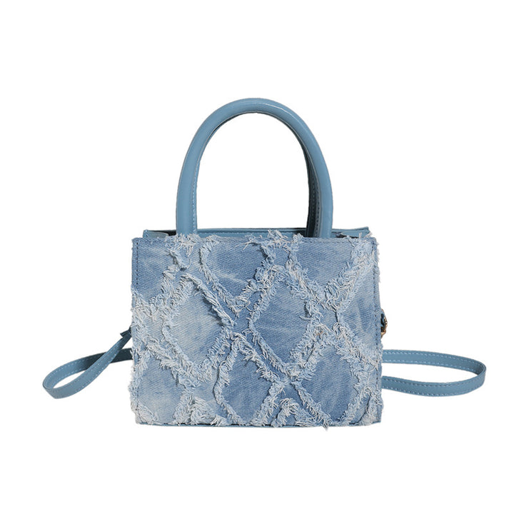 Retro denim diamond pattern tassel shoulder bag crossbody bag