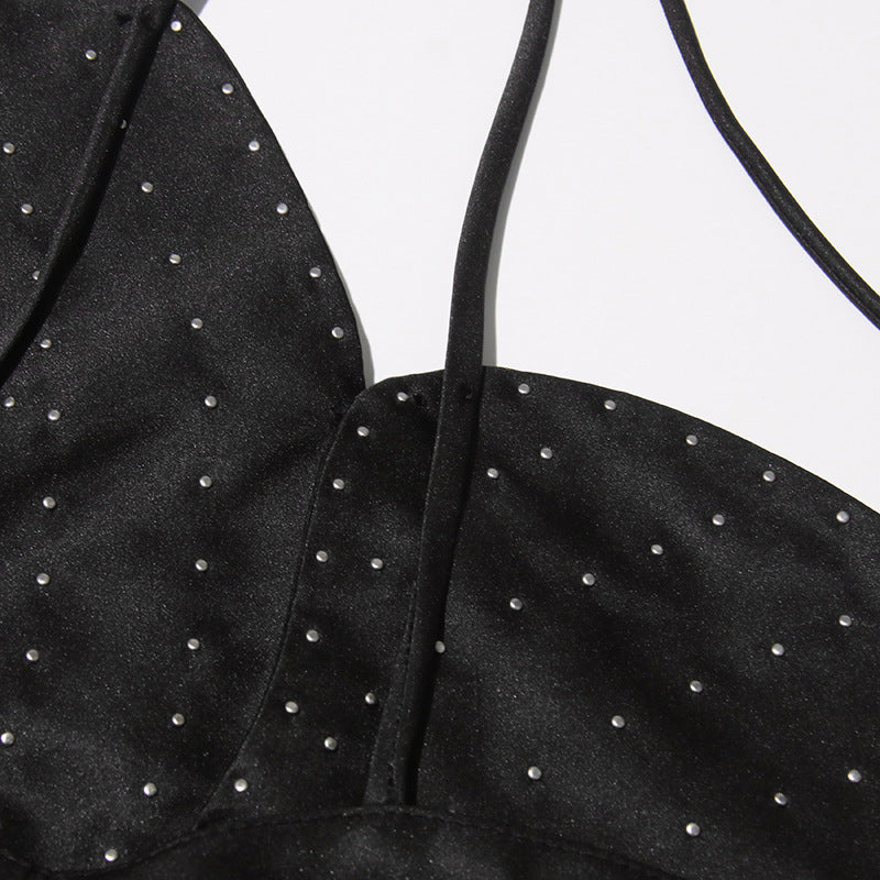 Halter Neck 3D Flower Beaded Pearl Bandeau Top