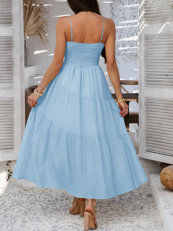 Holiday style solid color high waist slip dres