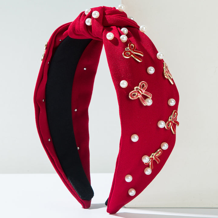 Knotted beaded pearl bow deco headband