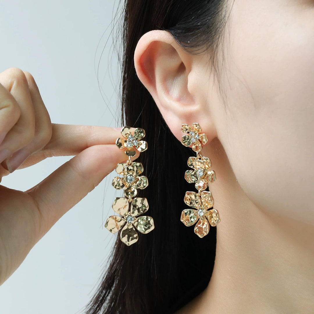 Gold flower Tassel Drop earrings