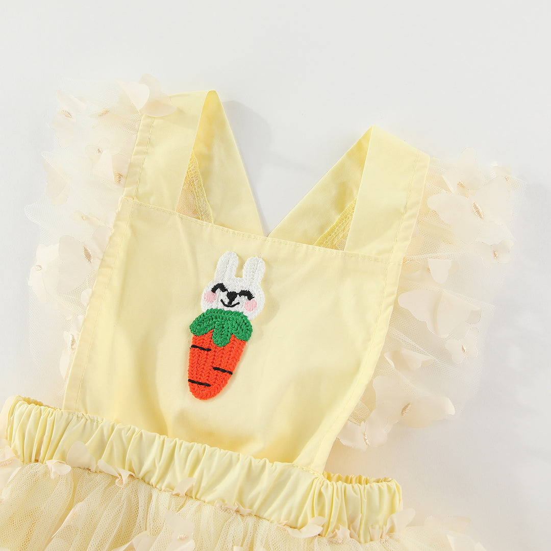 Easter bunny embroidered baby romper with butterfly mesh